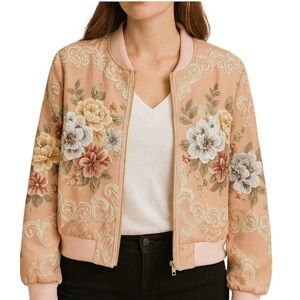 Gorgeous Romantic Embellished Rose Bomber Jacket The Luyzah